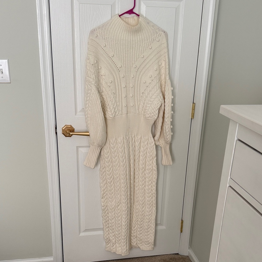 Karen Millen Cream Cable-Knit Maxi Sweater Dress
